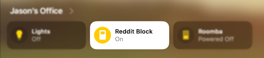 Screenshot of Apple Home app with Reddit block switch